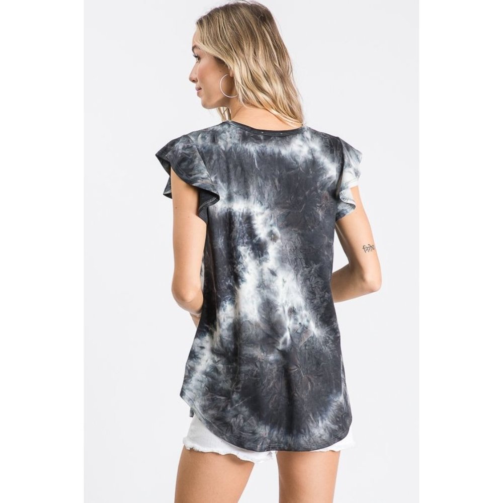 Heimish Ruffle Tie Dye Top, Black & Ivory - Picture 5 of 5